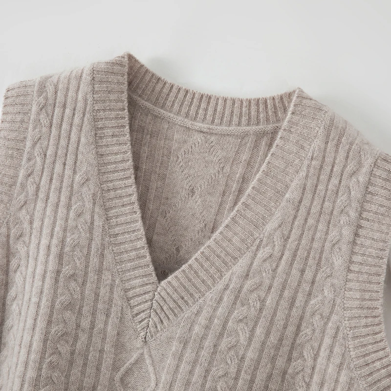 Women 100% Wool V-neck Knitted Vest Sleeveless Pullover Autumn Winter Female Solid Tanks Sweater Knit Waistcoat Girl Clothes