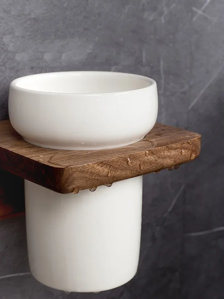 

Solid Wood Toilet Brush Holder No Dead Corner Luxury Ceramic Hanging Toilet Brush Set Washing Wall Mounted Bathroom Home Tools