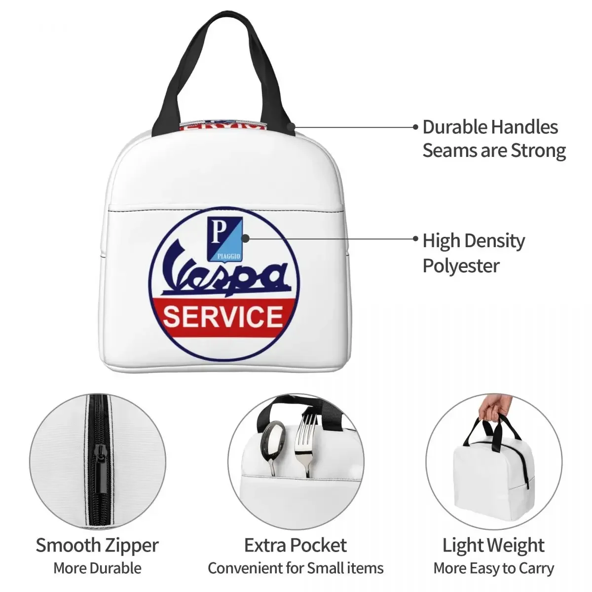 Vespa Logo Insulated Lunch Bags Leakproof Picnic Bags Thermal Cooler Lunch Box Lunch Tote for Woman Work Children School