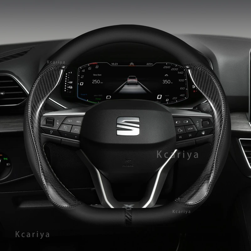 

Car Steering Wheel Cover For SEAT FR Tarraco Arona Ateca Ibiza Toledo Mii Leon Arosa Exeo ST 38cm Suede Cowhide D Type