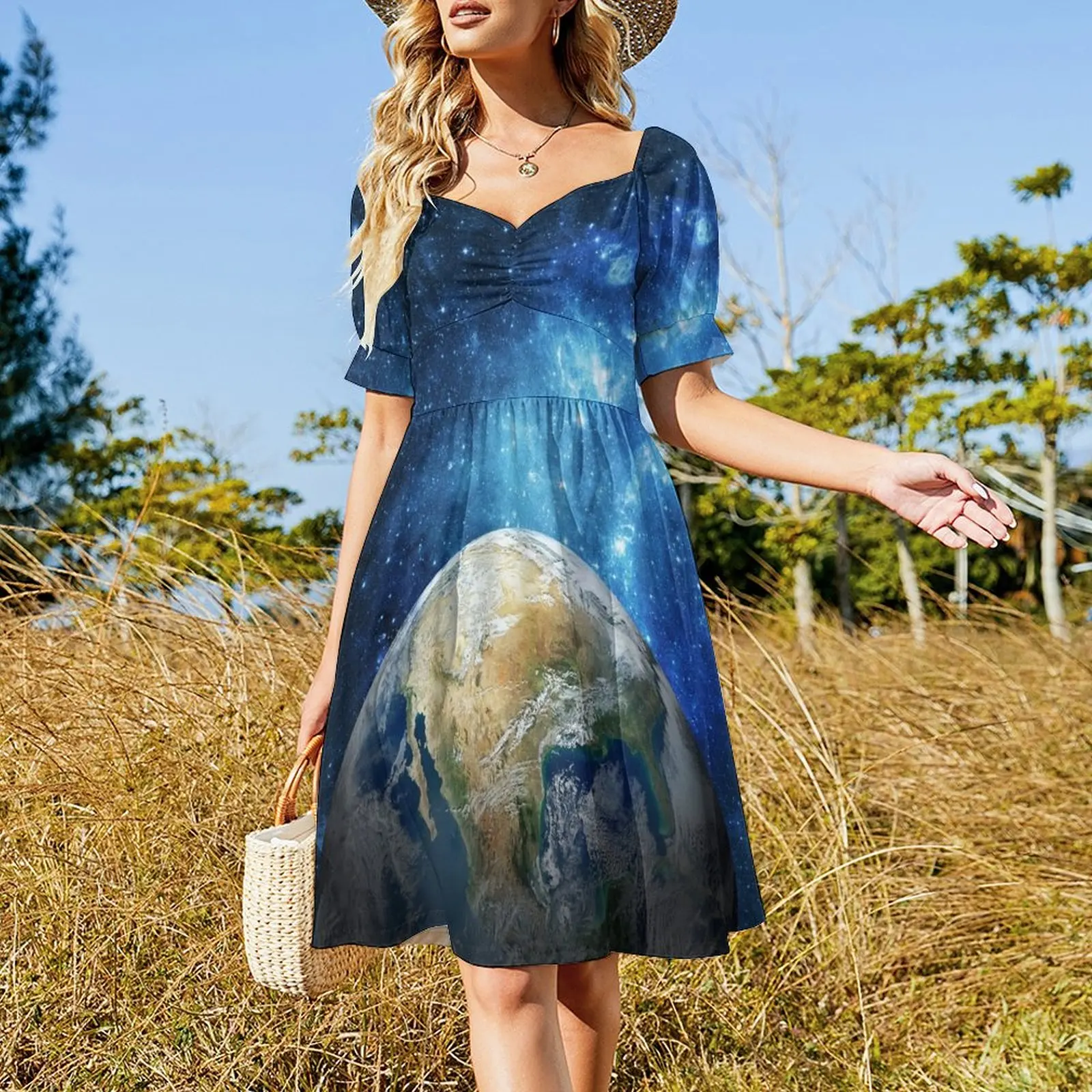 Planet Earth from Space theme. Short Sleeved Dress womens clothing Dress