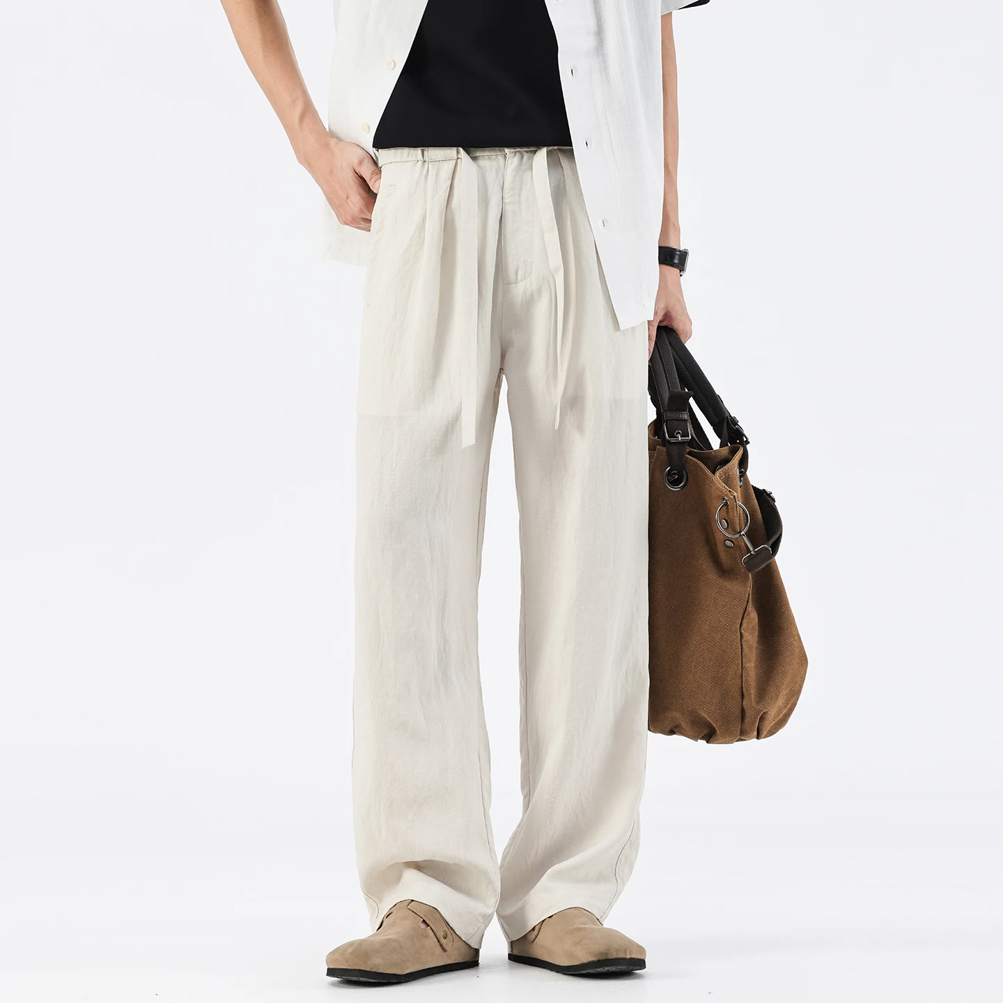 

Spring Summer Linen Blend Lightweight Breathable Casual Pant Men Fashion Vintage Straight Loose Pant Male Trousers Clothes