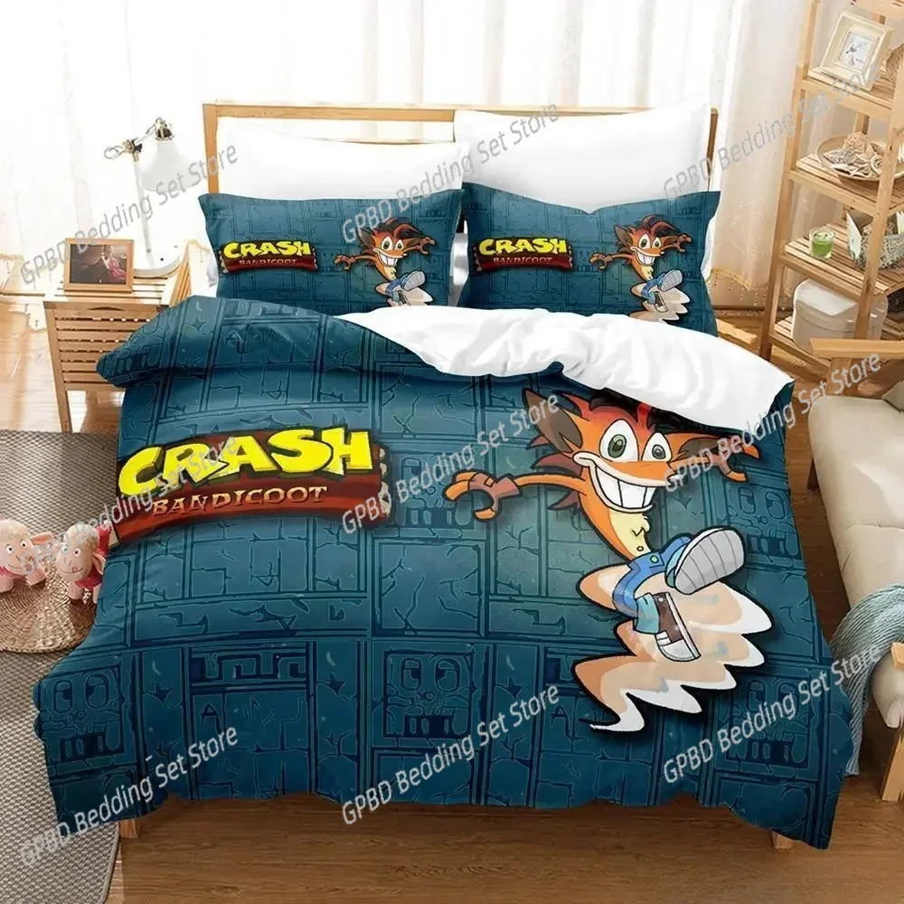 Crash Bandicoot Comfortable Duvet Quilt Cover Pillowcase Bedding Set Children Bedroom Decoration Home Textile