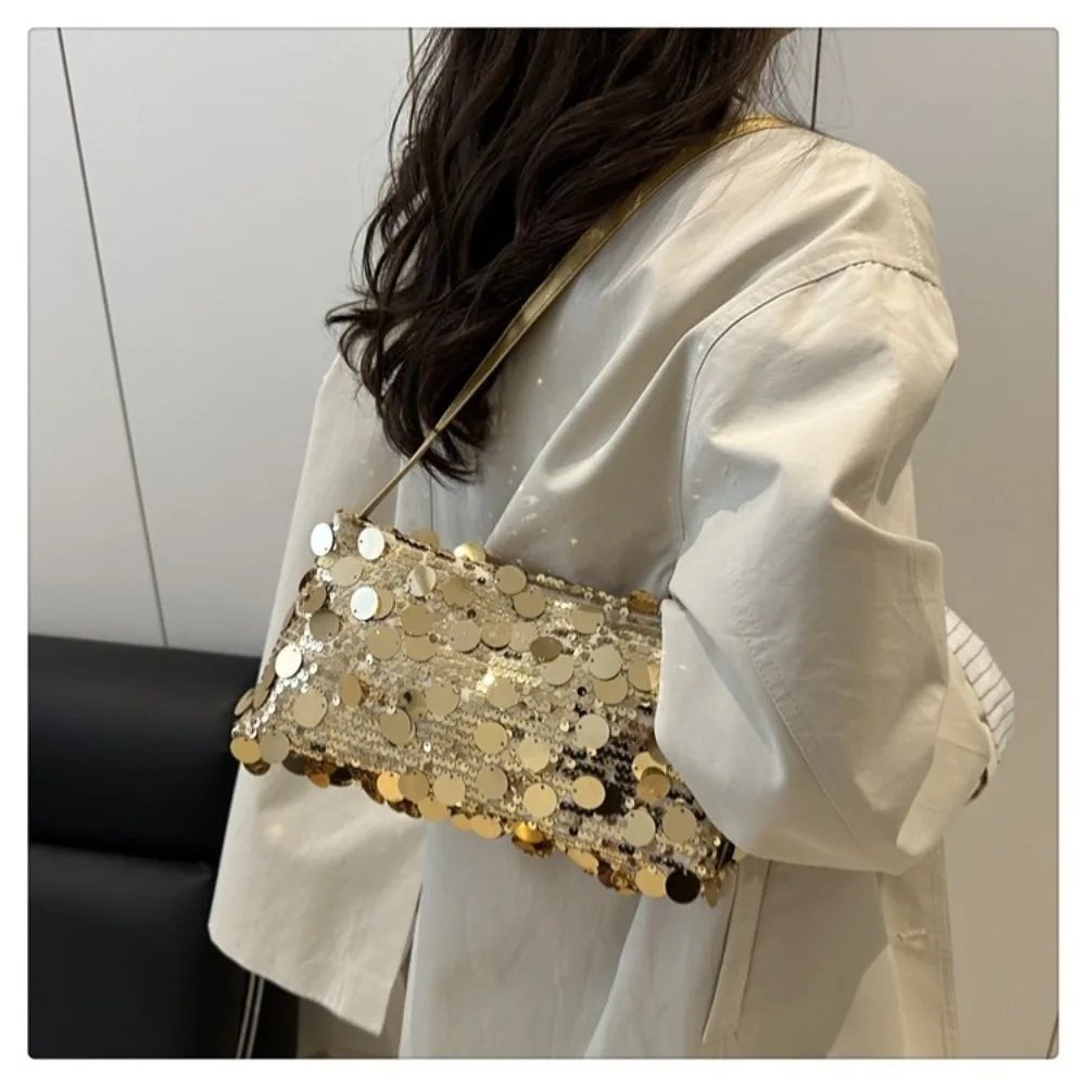 Fashion Lightweight Sequin Shoulder Bags Solid Color Large Capacity Female Handbag Evening Party Underarm Bag Women