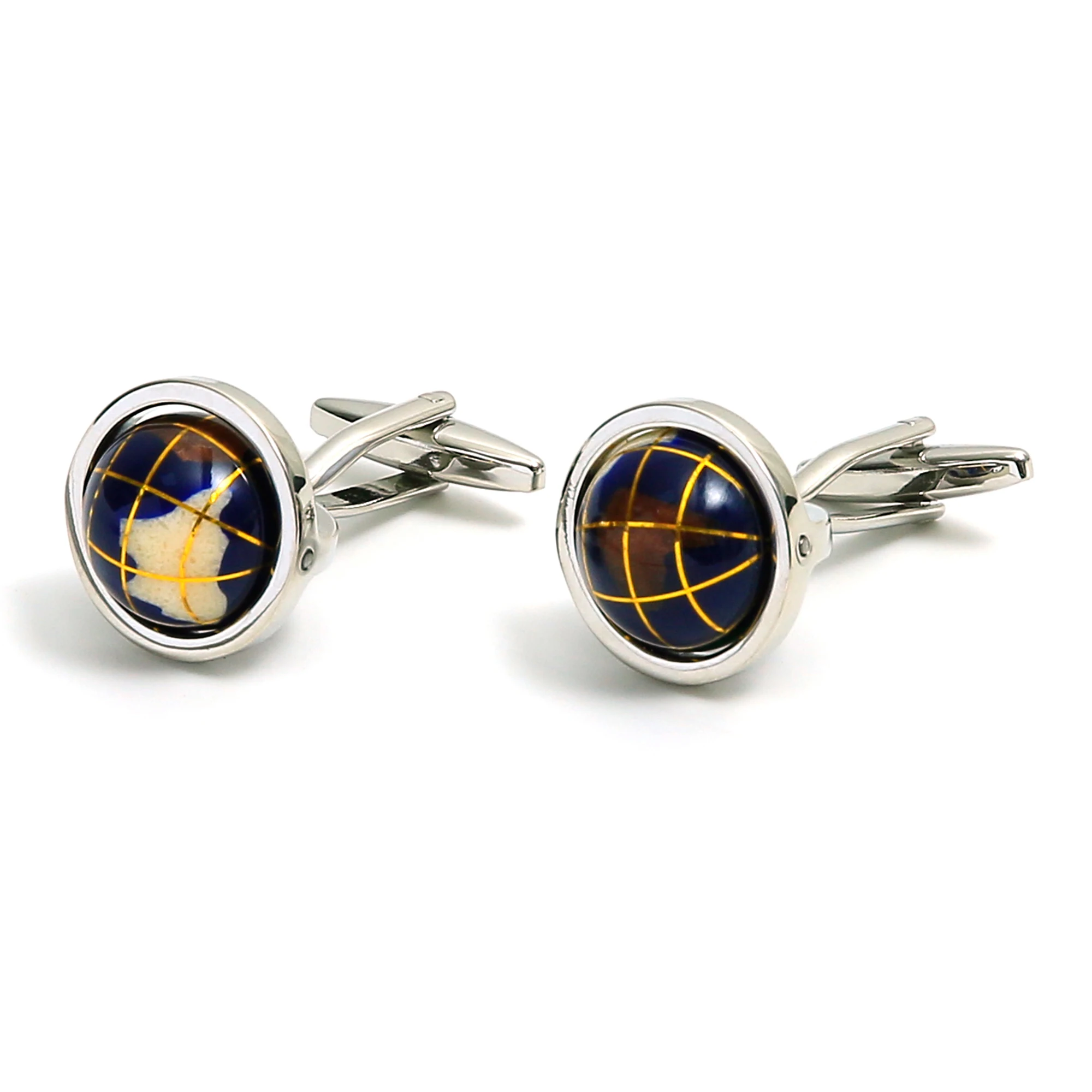 Cufflinks for Men XK24018 Cute Agate Globe Silver Color Copper Dress Shirt Cuff Links Jewelry image 6