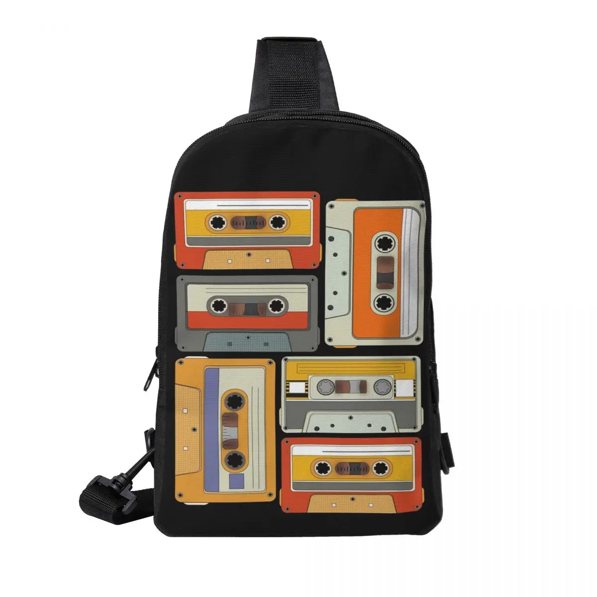 

80s Generation Vintage Cassettes Chest Bag Men Sling Crossbody Backpack Chest Bag Travel Hiking Daypack Shoulder Bag