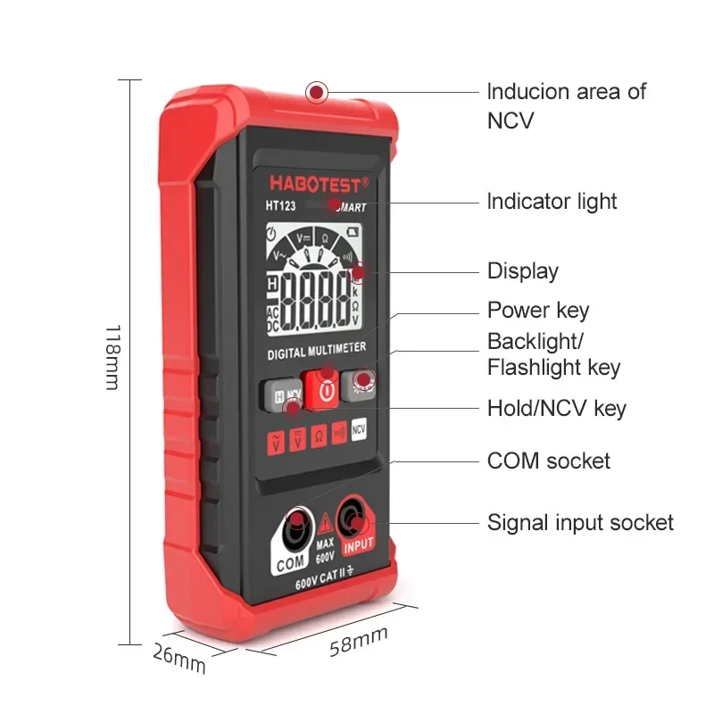 Factory wholesale HT123 digital multimeter high precision mini universal meter intelligent electrical meter