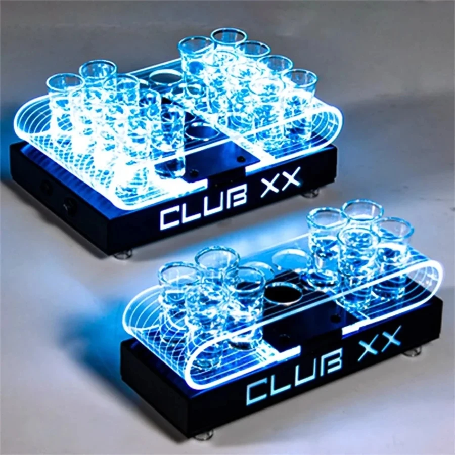 

Rechargeable LED Shot Glass Display Stand Luminous LED Shot Acrylic LED Shot Cup Holder Light Up Serving Tray For Bar Nightclub