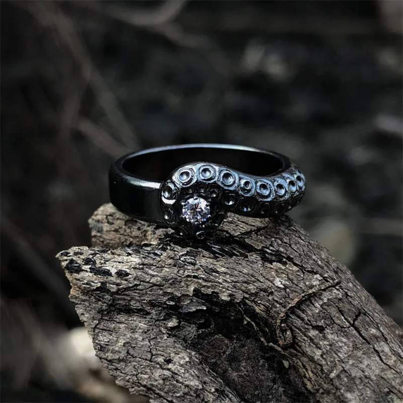 Retro Black Cthulhu Tentacle Ring For Men Punk Gothic Rock Hiphop Ring Handmade Designer Jewelry Unisex Accessories Lovers Gift