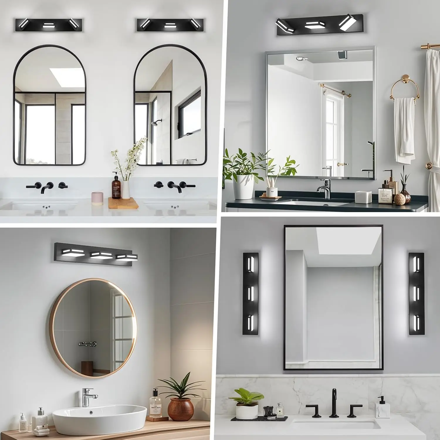 Led Modern Bathroom Vanity Light Fixtures (3-Light, 24-Inch), Acrylic Matte Black Bathroom Wall Lighting Fixtures Over Mirror