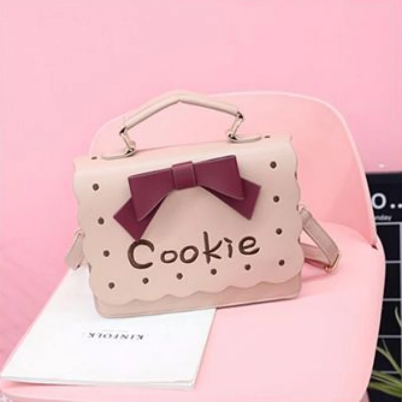 2023 New Student Girls Creative Funny Satchel Bag Embroidered Biscuit Messenger Bag Cartoon Bow Shoulder Bag Women's Bag