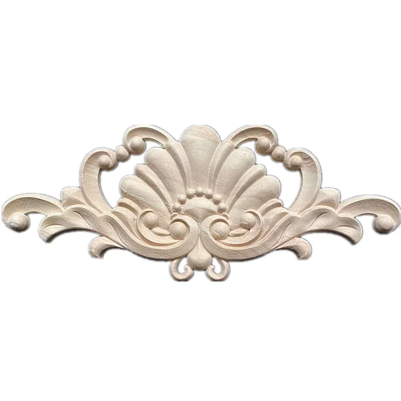 34cm Vintage Wood Carved Corner Onlay Applique Unpainted Furniture Decorative Figurines Wooden Miniature Furniture Accessories