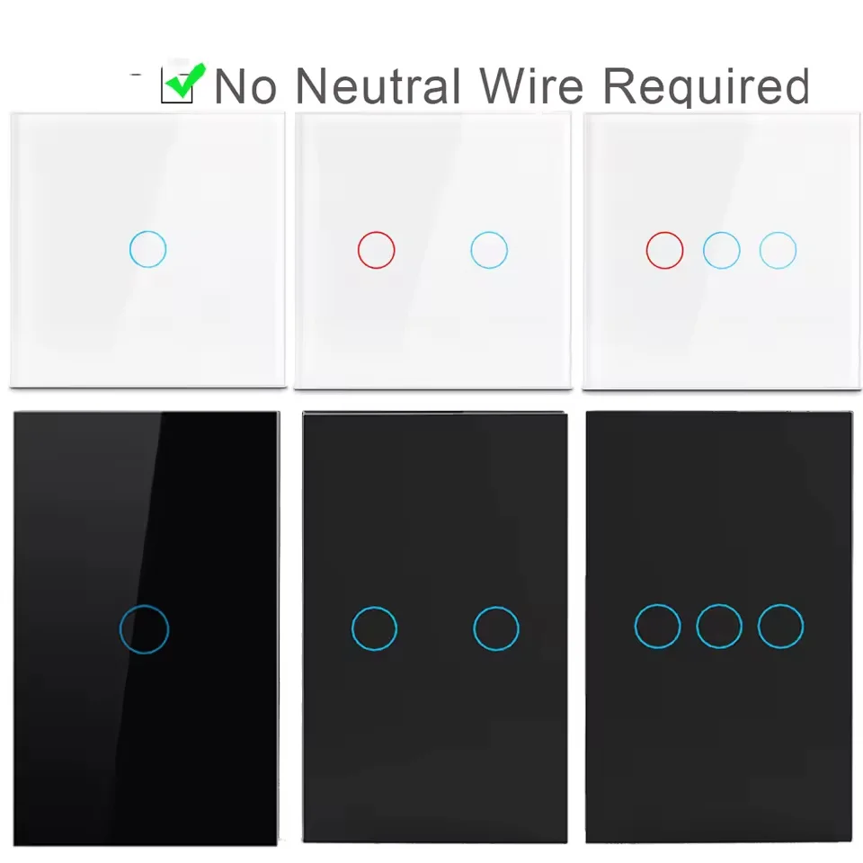 AC100-240 Interruttore tattile Alimentazione Pannello LED Interruttori della luce da parete Temperato Nero Bianco Cristallo Vetro 1/2/3 Gang Interruttore Interruttore