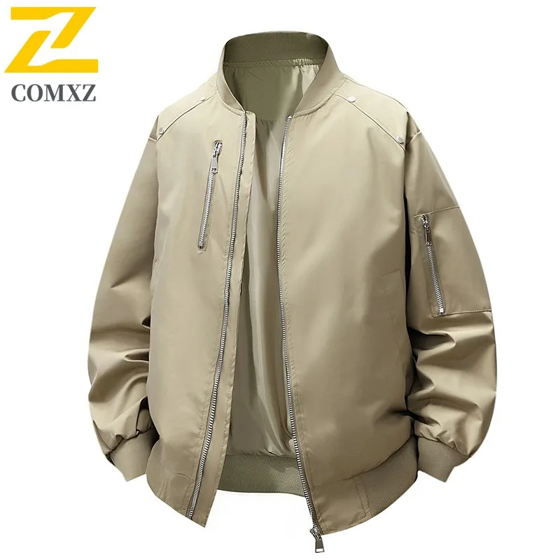 COMXZ Men Jacket New Breathable Solid Color Wrinkle Resistant Outdoor Travel Camping Windbreaker Jackets Autumn Sports Outerwear