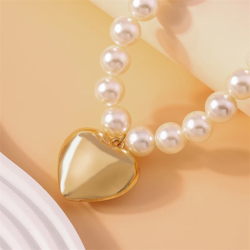 Elegant Imitation Pearl Necklace for Women Big Love Heart Pendant Necklace Girls Party Festival Jewelry Gifts