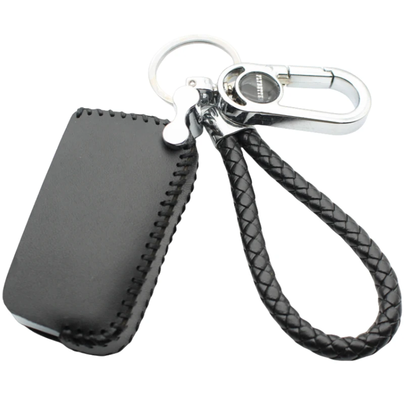 FLYBETTER Leather 2Button Car Key Protector Cover For Mitsubishi Pajero Grandis Outlander Lancer-EX Key Case With Keychain