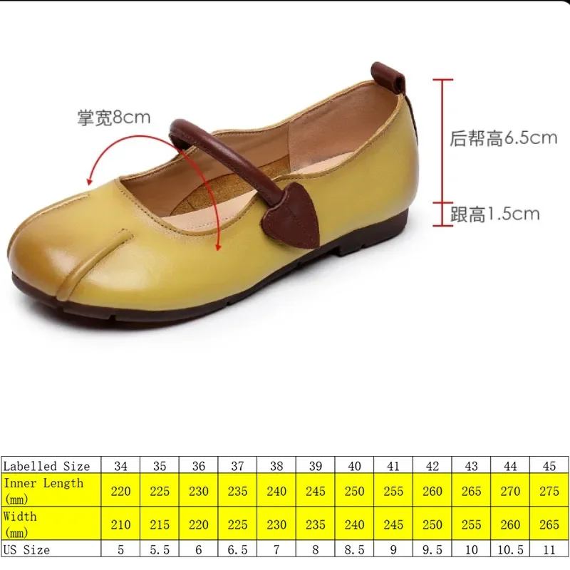 Koznoy 1.5cm Retro Ethnic 2022 Genuine Leather Mom Autumn  Women Soft Soled Flat Round Toe Shallow Hook Slip on Big Size Shoes