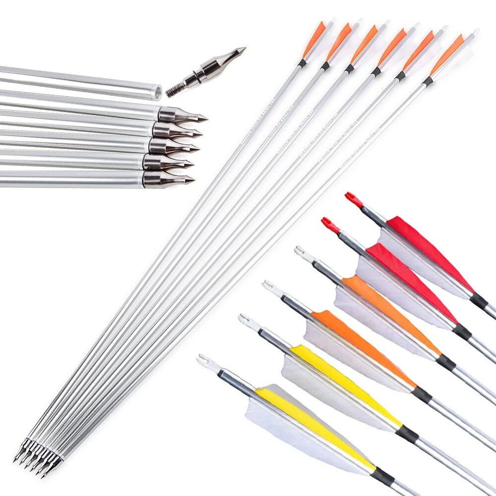 

6/12pcs 31.7 Inch Aluminum Arrow High Strength OD 7.6mm Archery Arrow Spine 500 Recurve Compound Bow Hunting Target Shooting