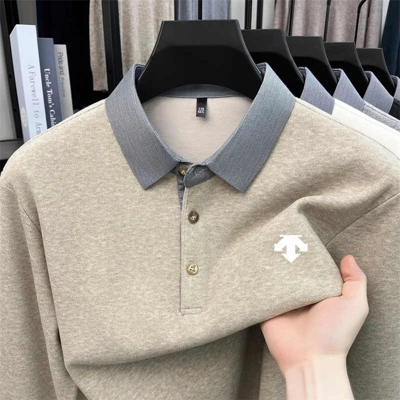 Spring Autumn Men's New Fashion Print Polo Shirt Wrinkle Resistant Original Solid Color Long Sleeve T-Shirt Versatile Men's Wear