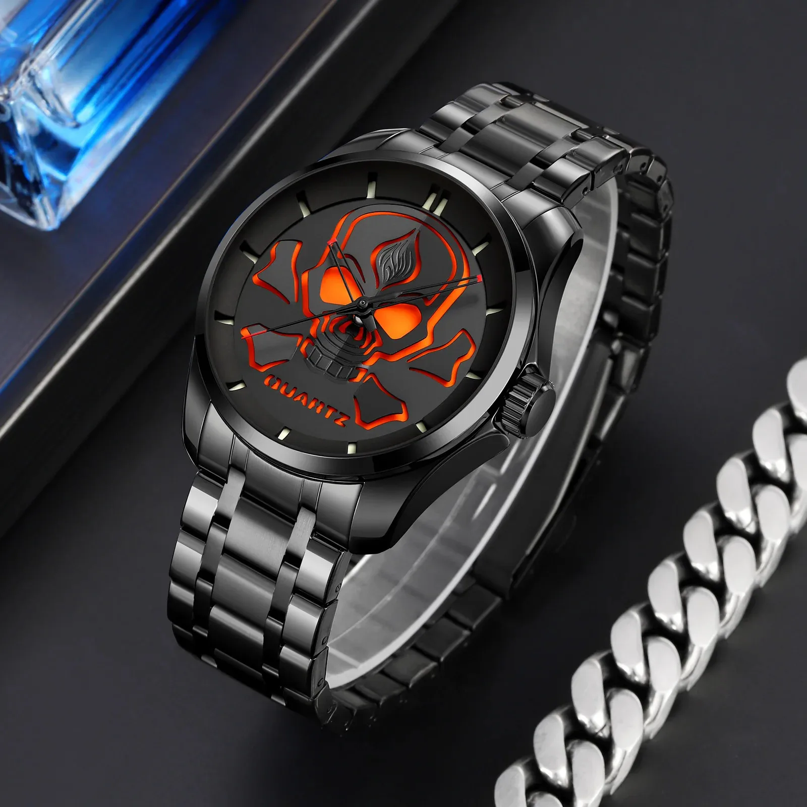 Style Wristwatch Mens Quartz Waterproof Cool Casual SKMEI 9358 Gothic