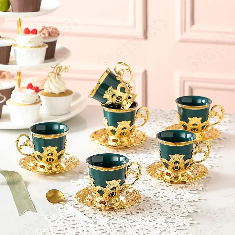 Golden Border Turkish Coffee Cups European Classical Plating Ceramic Cup and Saucer Set Afternoon Tea Tea Set Home Decoration