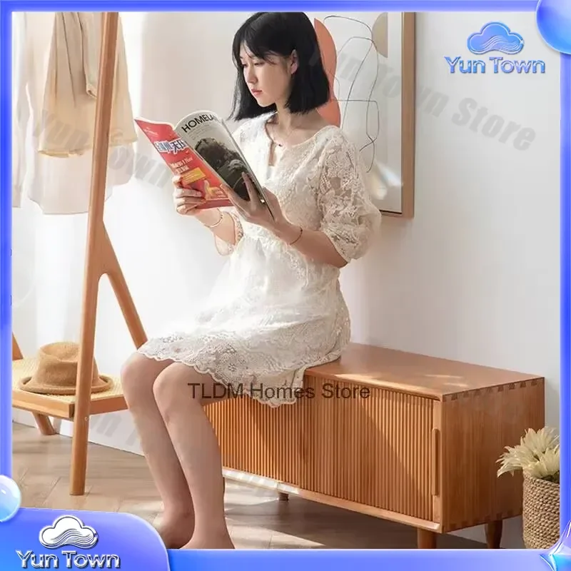 for Door Luxury Modern Wood Furniture Japanese Light Changing Stools Home Solid Living Ottomans Room Shoe Entry Cabinet