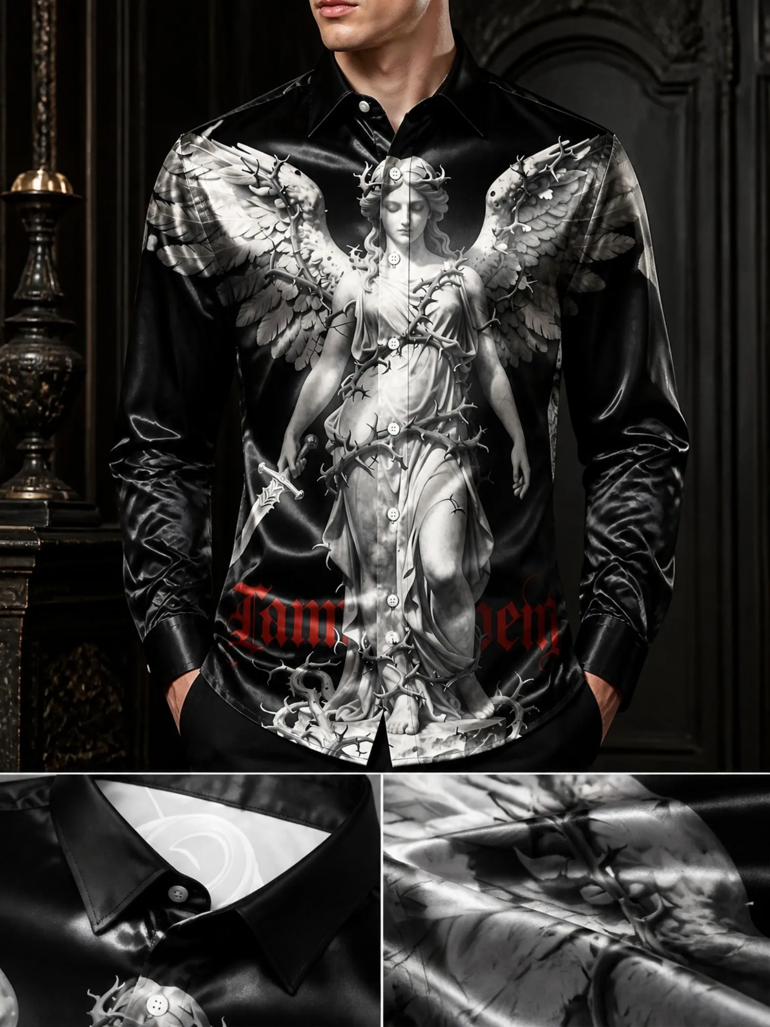 

Mens Satin Long Sleeve Button Down Shirt Glossy Collared Dress Shirt Lightweight Luxury Party Office Beach Vacation Clubwear Top