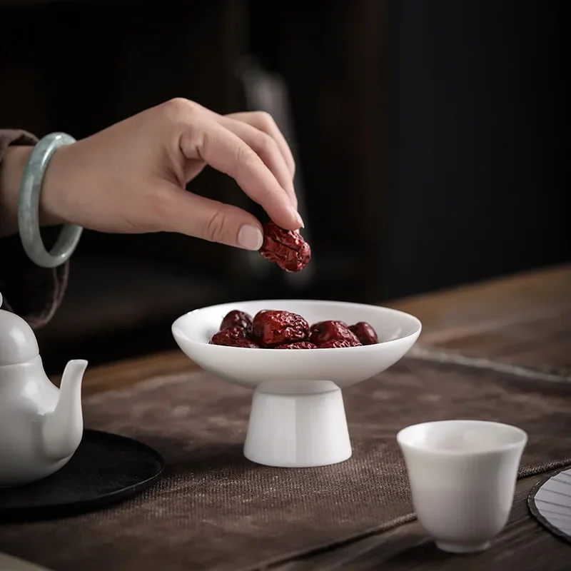 Dehua Sheep Fat Jade Porcelain High-Leg Tea Tray Kung Fu Tea Accessory