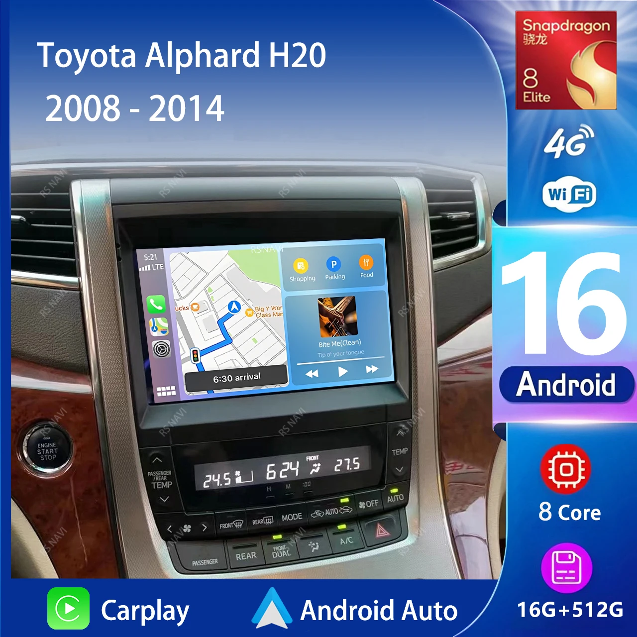 

Android 16 Carplay Auto Car Radio Multimedia Player For Toyota Alphard H20 2008-2014 WIFI+4G DSP Autoradio Stereo 2din Head Unit