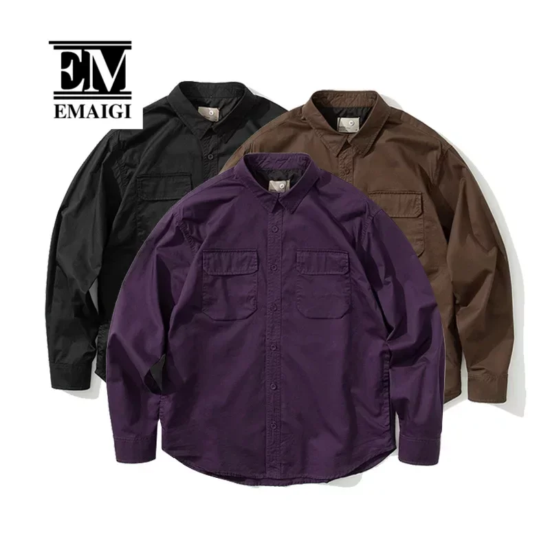 Men Japanese Streetwear Fashion Loose Casual Long Sleeve Oversize Cargo Shirts Cityboy Vintage Blouses