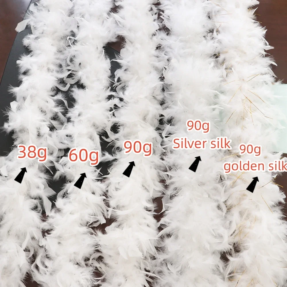 2Yard/lot 40g/60g/90g White Fluffy Turkey Feather Boa Scarfts For Wedding Shawl Party Cosplay Outfit Stage Costume Decoration