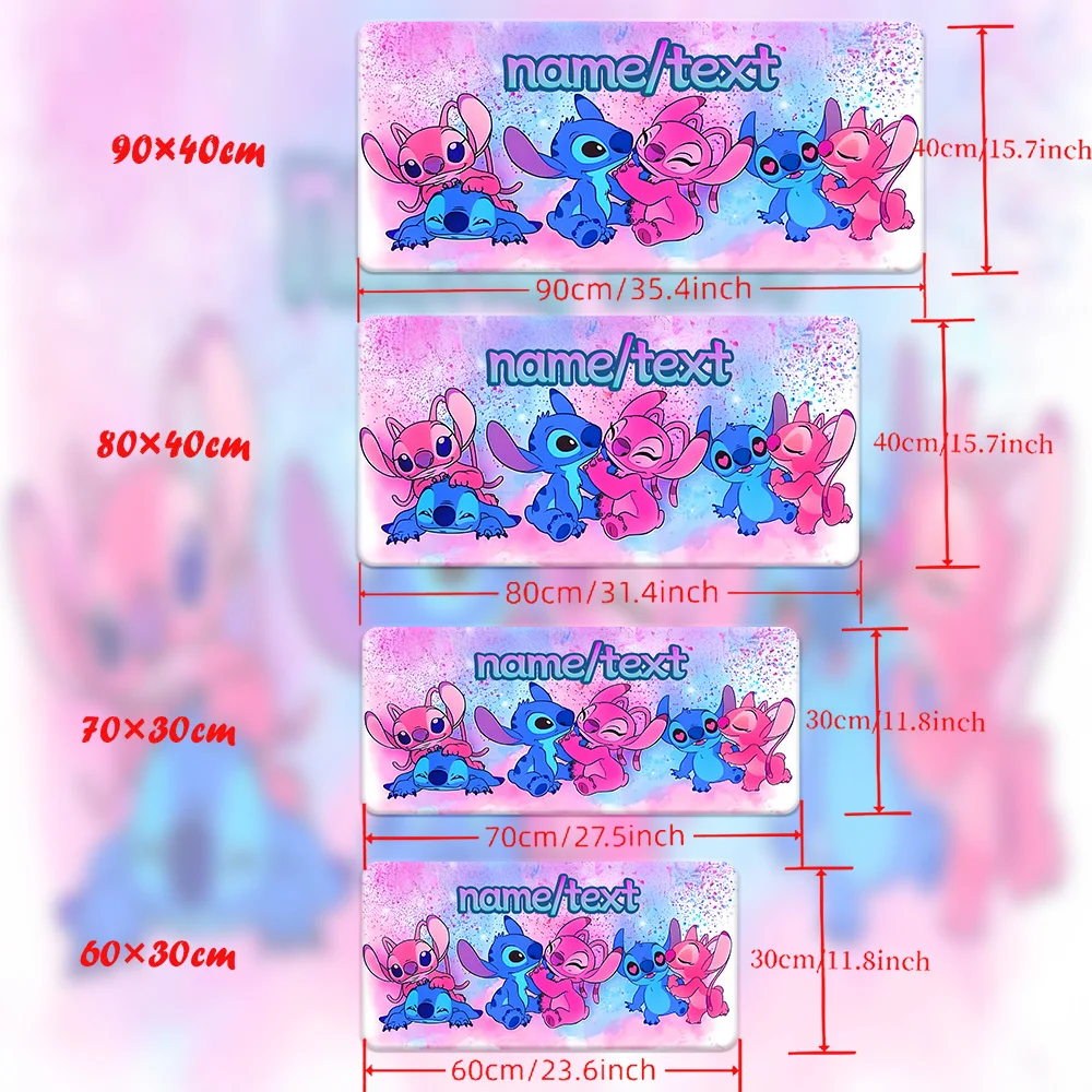 Podkładka pod mysz Disney Stitch & Angel XXL |   Personalizowane imię/tekst |   Antypoślizgowa gumowa mata na biurko do gier i pracy biurowej |   Żywe akwarele