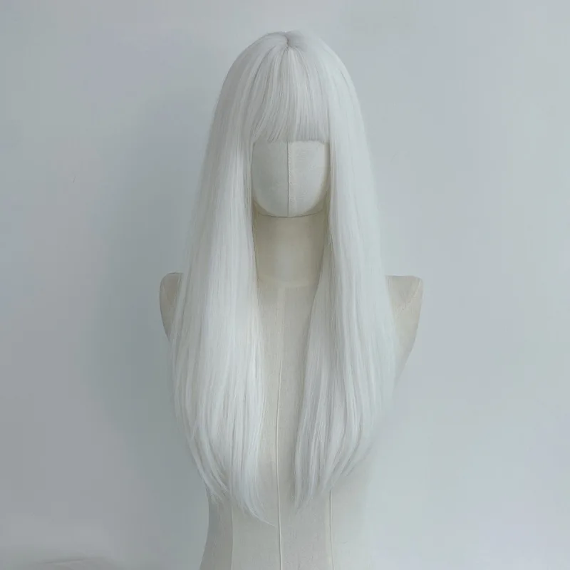 Korean-style women's long, airy bangs, rose-colored mesh, matte silk wig, full headpiece