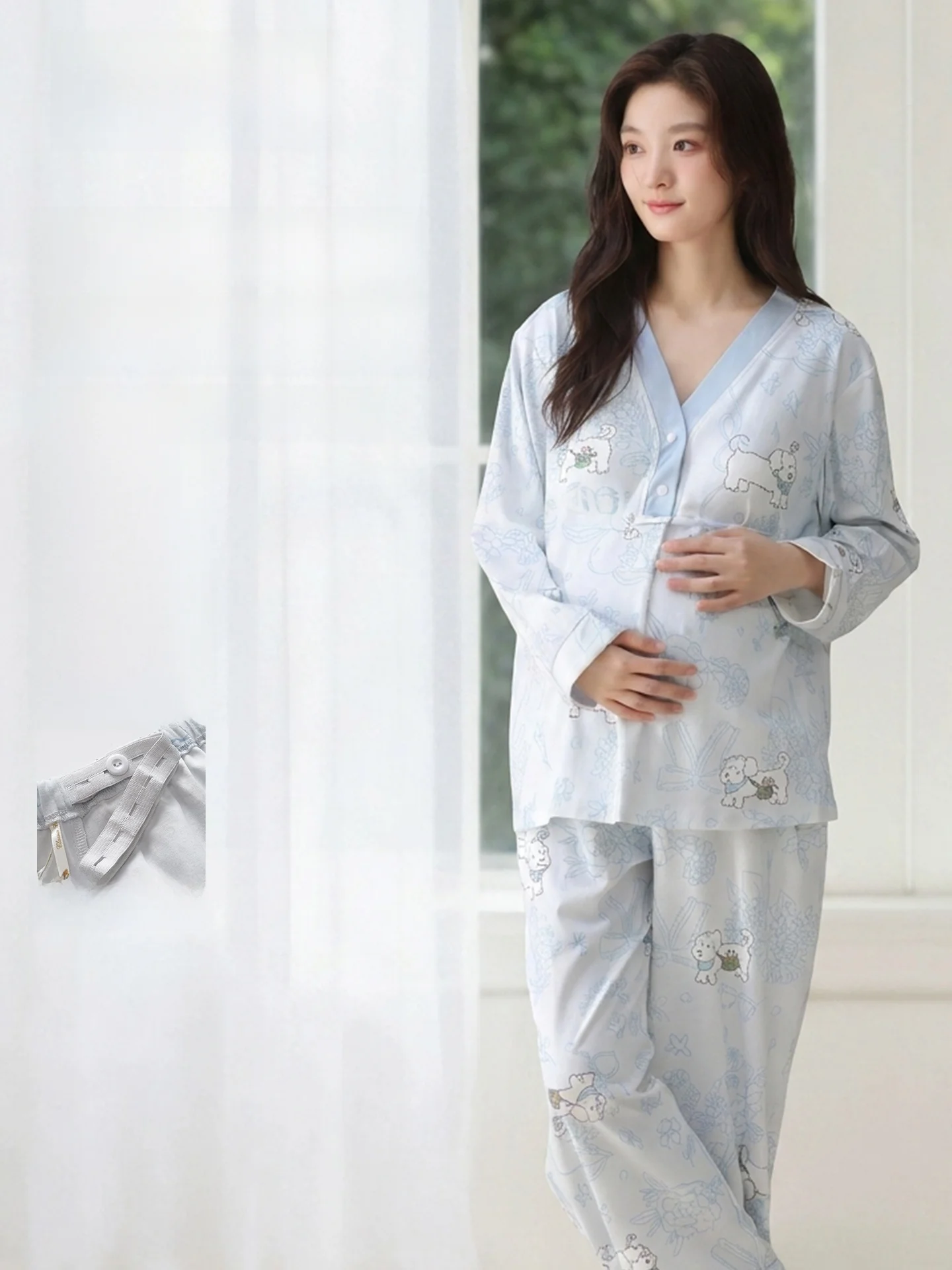 pure-cotton-maternity-sleepwear-set-with-chest-pad-spring-autumn-postpartum-nursing-home-clothes-set-for-women-comfortable