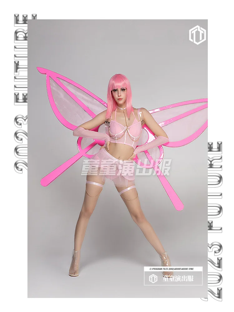 

Children's new Qixi Festival theme party pink glow butterfly wings gogo performance clothes lingerie ds set