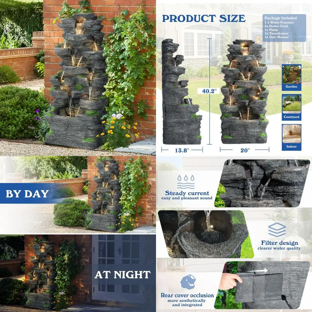 

TITIMO 10-уровневый каскадный фонтан для воды, открытый садовый водопад с подсветкой, фонтан для внутреннего декора для сада, патио, заднего двора