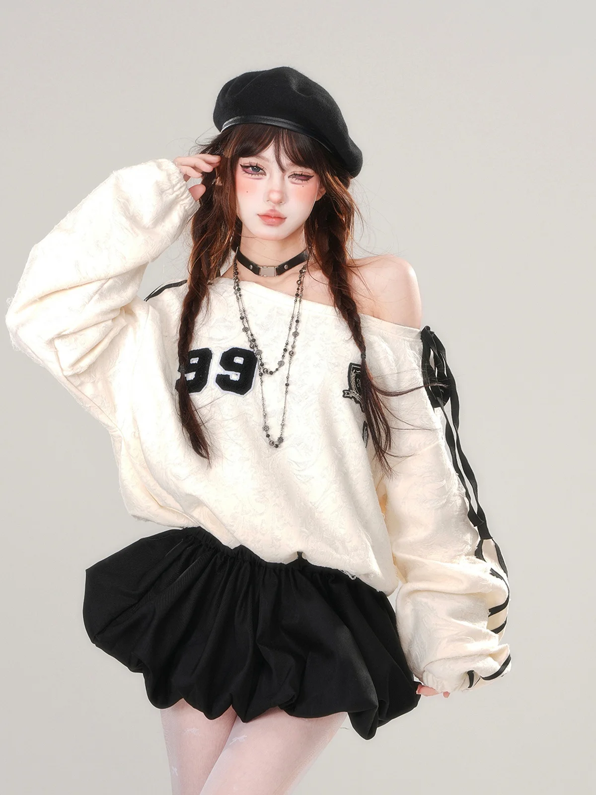 

Комплект American Sle oulder Bared Waist Cinched Dr Осень Зима Свободный лоскутный свитшот ort Dr для женщин