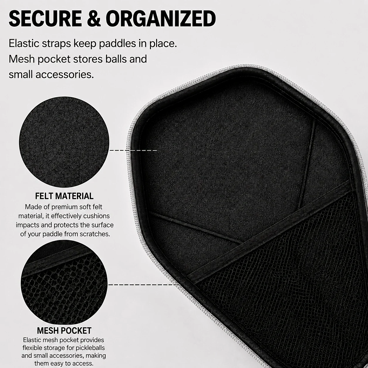 Hard Shell Table Tennis Paddle Case for 2 Rackets 2 Balls, Felt Ping Pong Racket Storage Bag with Mesh Pocket & Wrist Strap