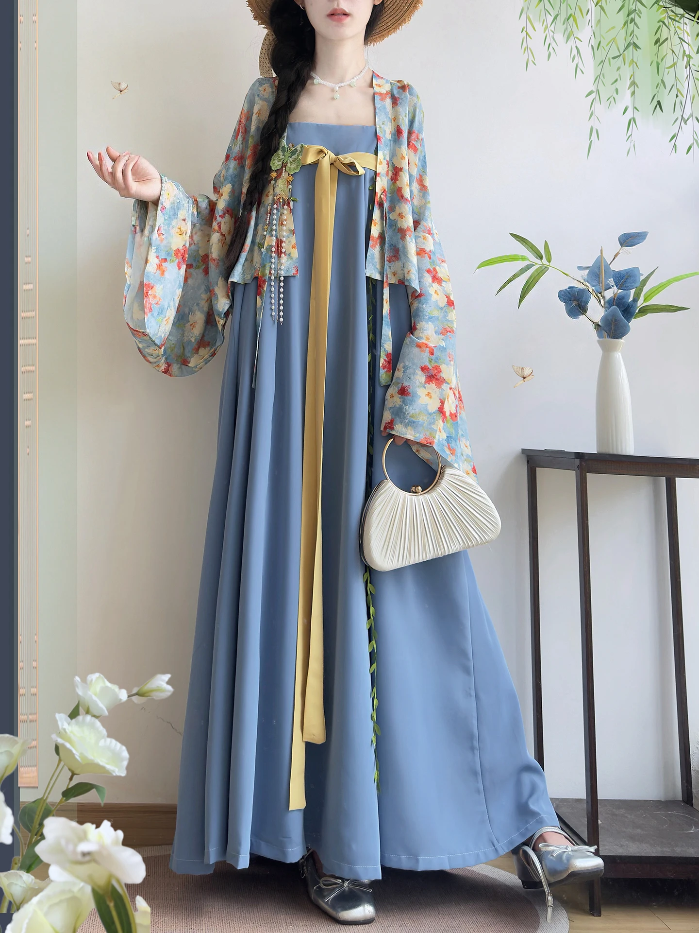 Qingchuan Hanfu Original Women's Fozen Temple Sleeveless Dress Commuter Hanfu Summer National Style Gown Set