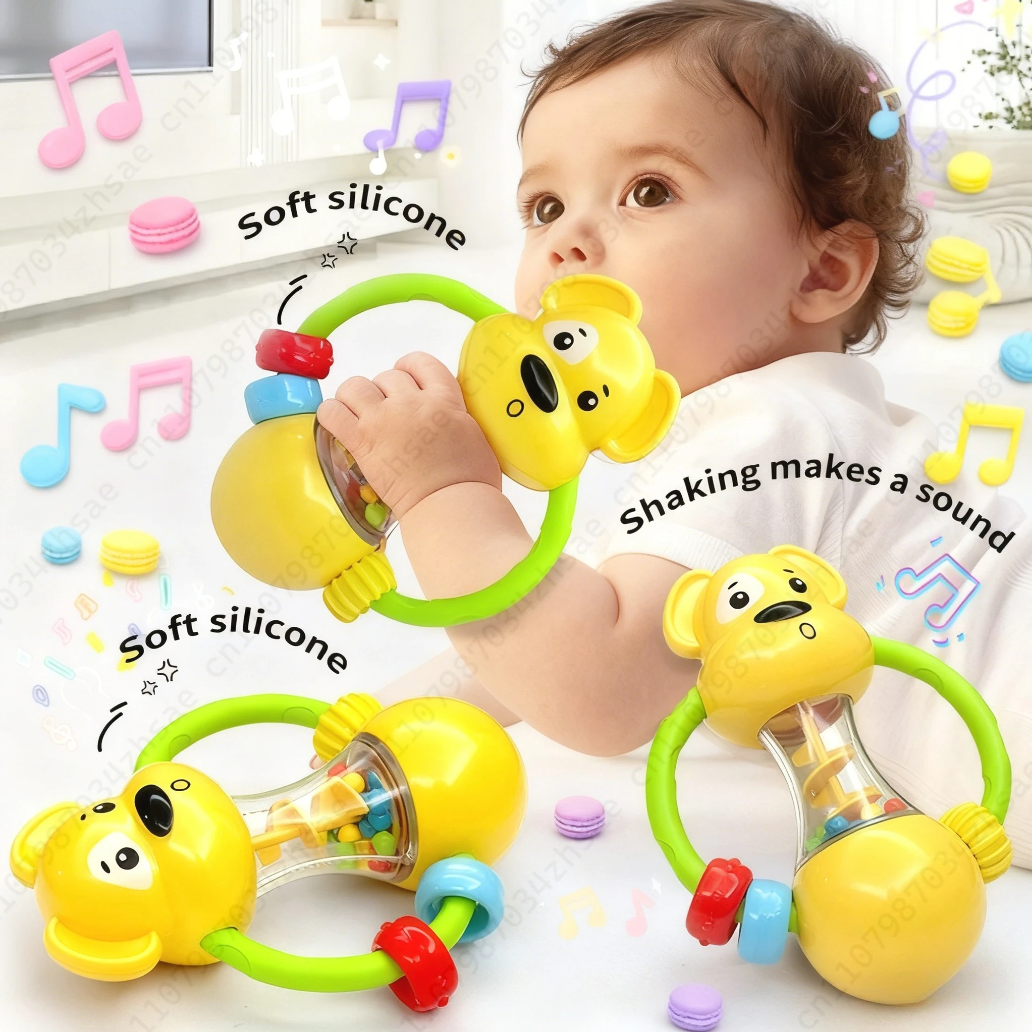 Sonajeros para bebés, juguete para bebés y niños pequeños de 0 a 1 año, juguete educativo para educación temprana, sonajero para masticar de goma suave para cachorros