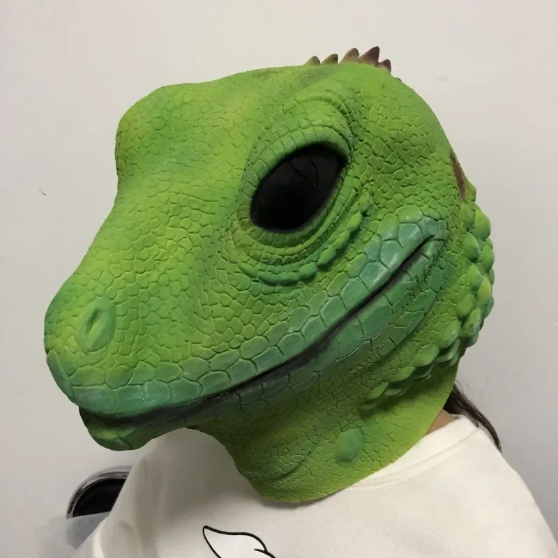 Cosplay Latex Snake Head Mask, Green Dragon Costume, Animal Head Lizard Hood, Dinosaur Mask, Halloween Masque Party Props