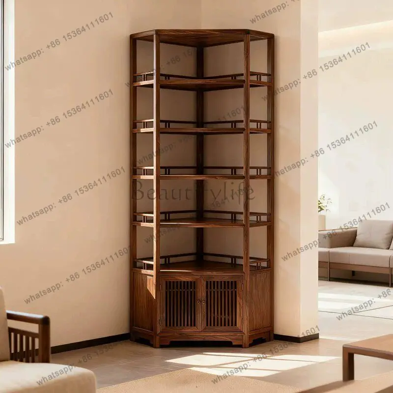 YJ New Chinese North American Black Walnut Bogu Frame Corner Triangle Cabinet Song Style Aesthetic Locker