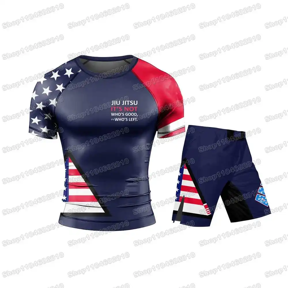 

WWF Wrestling USA Flag Rash Guards Surfing Jersey Beach Shirts Swimwear Diving Gym Shorts MMA BJJ Men Jiu Jitsu Fitness Sets
