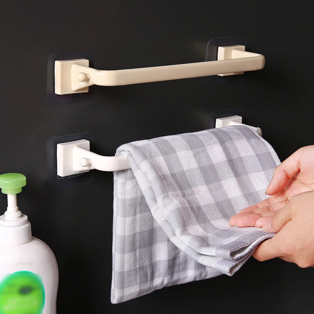 

2 Pcs Towel Racks Suction Cup Plastic Bath Storage Dish Holder Earth Tones Wall Mounted White Adjustable Bar for Bathroom