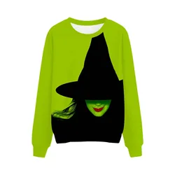 3D Magical Witch Printed Round Neck Hoodie For Women And Men Hoodless Sweatshirts Green Halloween Long Sleeve Hoodie Sweatshirt