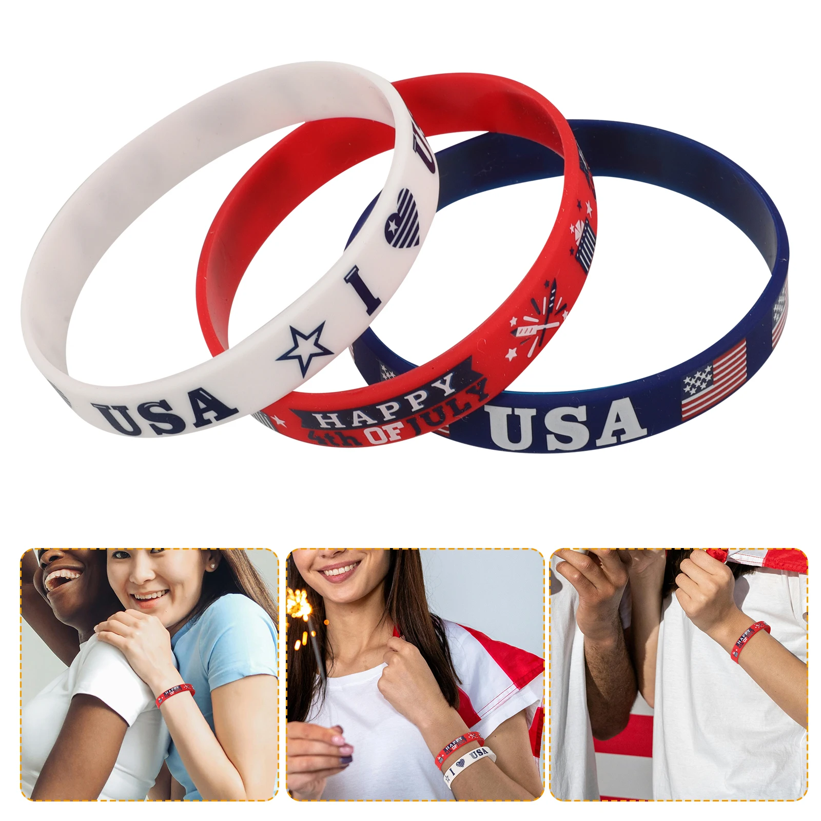 

12 Pcs Support USA Bracelet Wrist Band Independence Day Party Festival Silica Gel