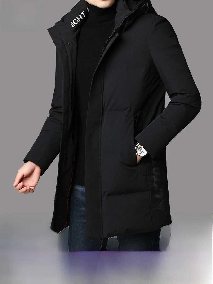 

Pierre Cardin Men's Mid-Length down Jaet Hooded Thiened Warm Busin Casual Winter Coat Polyester Fiber White Du down