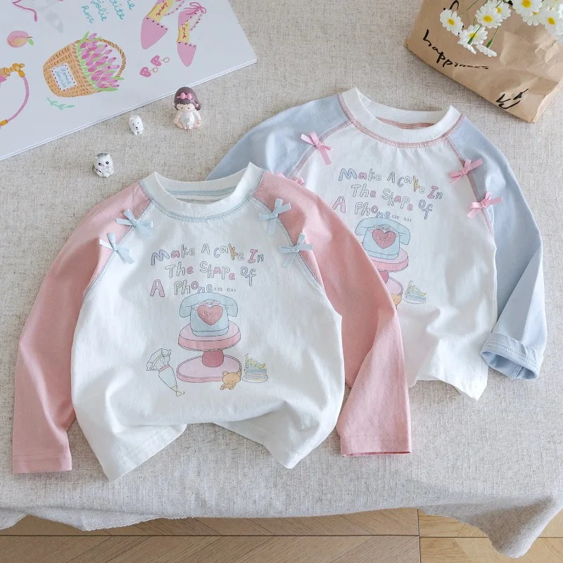 

Baby T-shirt 2025 Autumn Long-sleeved Tops for Kids Cartoon Children Bow-knot Bottom Girls Tees Toddler Pullovers Baby Clothes