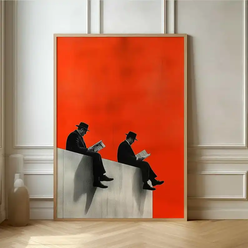 1pc Retro Surrealism Unique Men on Edge Poster - Frameless Abstract Canvas Wall Art Print for Living Room & Bedroom Decortions