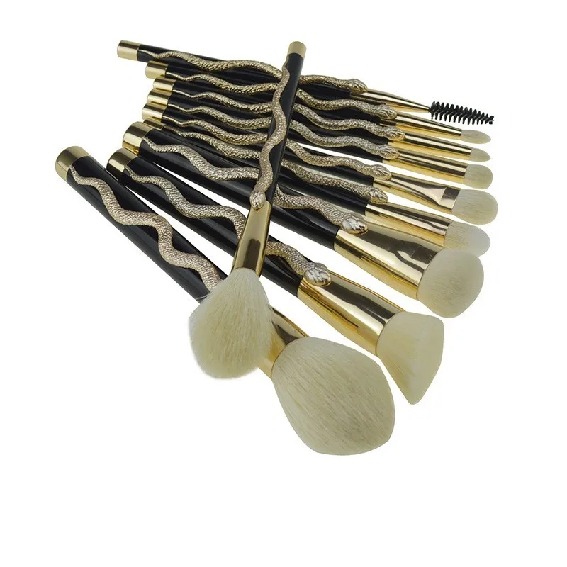 Set di pennelli per trucco serpente 3D 10 pezzi Pennello per polvere cosmetica di bellezza Correttore Ombretto Kit completo per trucco Strumenti di bellezza